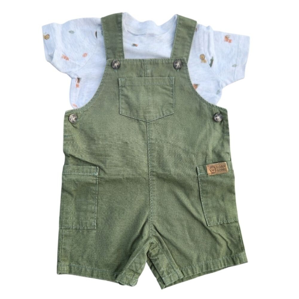 Carter's 2 Pieces Tee-Shorts Overalls Adjustable Straps Baby Boys Size 12 Months - Picture 3 of 14